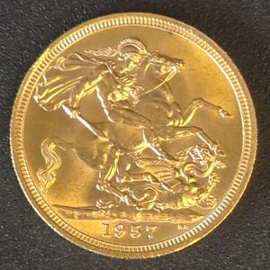 1957 Queen Elizabeth II Young Head Full Sovereign - London