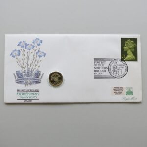1986 UK Northern Ireland Flax £1 BU Coin Cover by Royal Mint (Large Stamp)