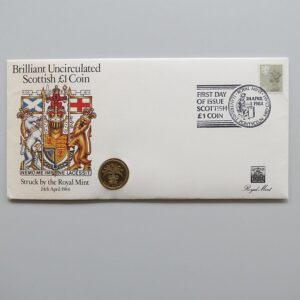 1984 UK Scottish Thistle £1 BU Coin Cover by Royal Mint (Small Stamp)