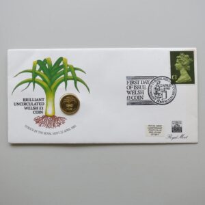 1985 UK Welsh Leek £1 BU Coin Cover by Royal Mint (Green)
