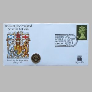 1984 UK Scottish Thistle £1 BU Coin Cover by Royal Mint (Large Stamp)
