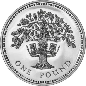 1987 UK Coin £1 Silver Proof Oak Tree Coin in Capsule