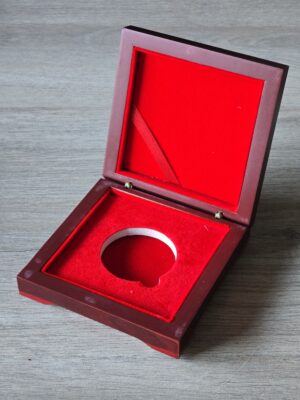 Square Wooden Mahagony Red Gift Box for upto 41mm Capsulated Coin