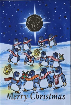1995 Isle of Man Christmas 'Sledding' 50p Proof Coin Card