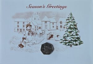 2004 Isle of Man Christmas 'Laxey Wheel' 50p BU 'BA' Coin Card