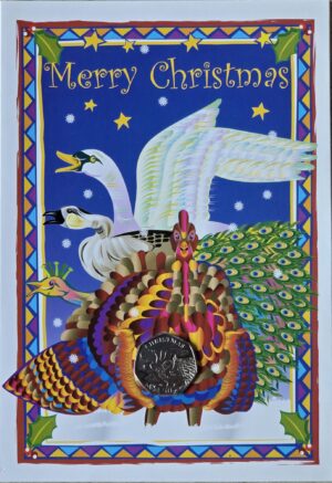 2008 Isle of Man Christmas 'Four Calling Birds' 50p BU Diamond Finish Coin Card
