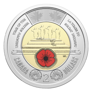 2025 Canada $2 Unknown Soldier Coloured UNC Coin in Capsule