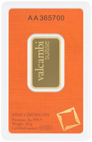 20g 999.9 Valcambi Suisse Fine Gold Bar - Sealed Pack