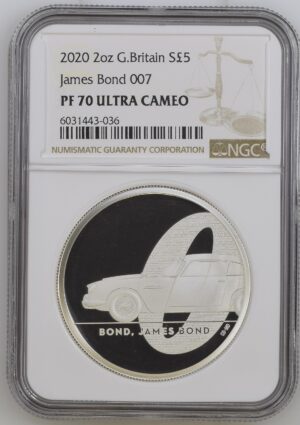 2020 01 Bond, James Bond UK 2 Oz Silver Proof PF70 NGC Graded