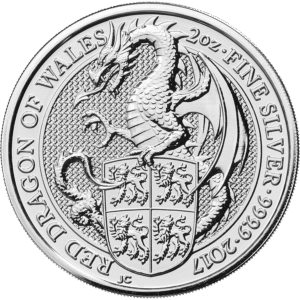 2017 UK Red Dragon of Wales 2 oz Silver Bullion Coin