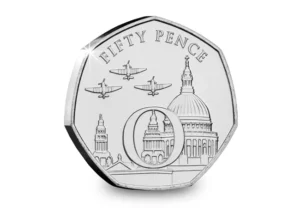 2020 Isle of Man 'O' Spitfires flying over St. Paul’s Cathedral BU Coin in Capsule