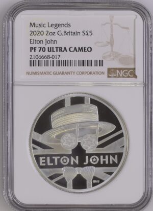 2020 Music Legends - Elton John 2 Oz Silver Proof PF70 NGC Graded <br><b>Only 32 Coins in PF70</b>