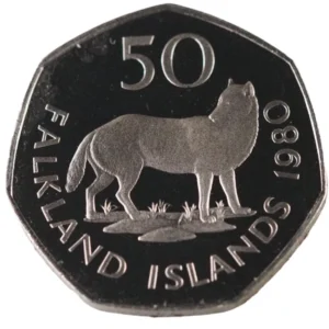 1980 Falkland Islands Warrah Proof Large 50p Coin in Capsule