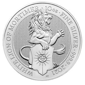 2021 Queen's Beasts White Lion of Mortimer 10 Oz Silver Bullion Coin