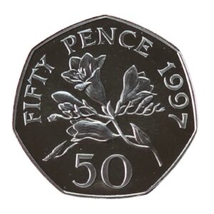 1997 Guernsey Freesia Small 50p Coin in Capsule