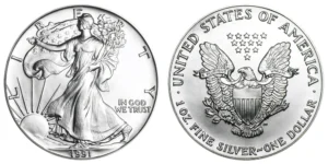 VAT Free: 1991 American Eagle Silver 1 Oz Bullion Coin in Capsule
