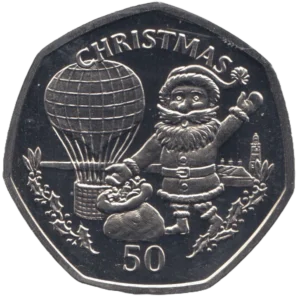1994 Gibraltar Santa Hot Air Balloon Christmas Circulation 50p