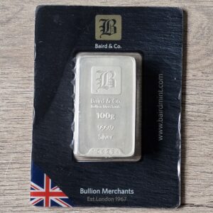 100g Baird & Co Silver 999.9 Bar in Temper Resistant Packaging