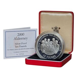 2000 Alderney Queen Mother 5 Oz Sterling Silver Proof .925 with Box and COA