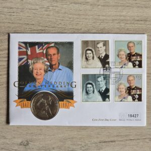 1997 Royal Golden Wedding UK £5 BU Coin Cover by Mercury