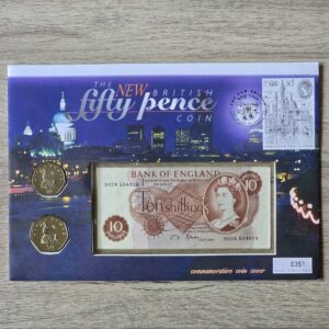 1997 New British 50 Pence with 10 Shillings Banknote Coin Cover