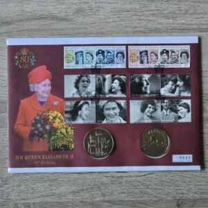 2006 Queen's 60th, 70th and 80th Birthday £5 BU Coin Cover by Mercury