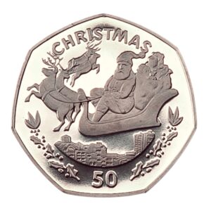 1997 Gibraltar Santa's Sleigh Christmas Proof 50p in Capsule