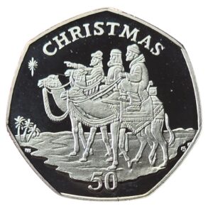 2001 Gibraltar Three Wise Men Christmas Proof 50p in Capsule