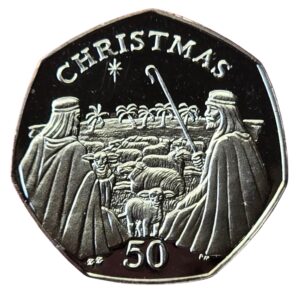 2002 Gibraltar Two Shepherds Christmas Proof 50p in Capsule