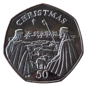 2002 Gibraltar Two Shepherds Christmas Circulation 50p