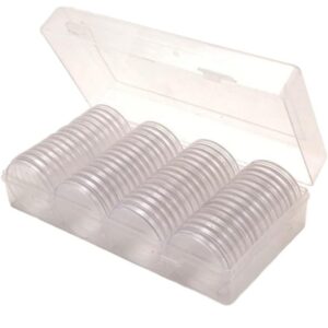 56x Plastic Clear Coin Capsules for £5 coins, UK 1 Oz Bullion, Crowns (39mm) with Box