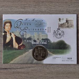 1996 Windsor Elizabeth II 70th Birthday UK £5 BU Coin Cover by Mercury
