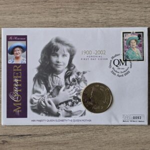 2000 2002 Queen Mother UK £5 BU Coin Cover 'Purple' by Mercury