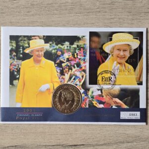 2001 Royal Visit Channel Islands Alderney £5 BU Coin Cover by Mercury
