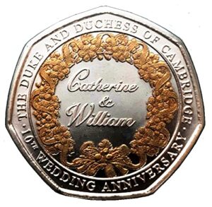 2021 Gibraltar Catherine & William Coloured BU 50p Coin in Capsule