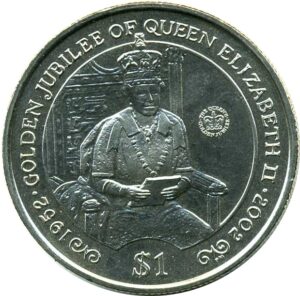 2002 BVI Golden Jubilee - On Throne $1 BU Crown Coin in Capsule