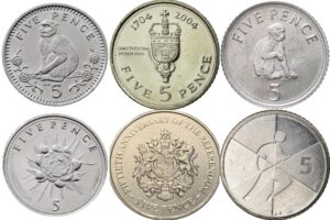 Various Gibraltar 5p Coins for Date Run