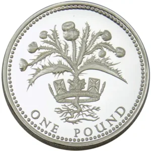 1989 UK Coin £1 Silver Proof Scottish Thistle Coin in Capsule