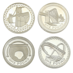 2004 - 2007 Bridges UK £1 Silver Proof Set of Four Coins in Capsules