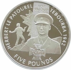 VATFREE: 2006 Guernsey Victoria Cross Herbert Le Patourel £5 Silver Proof Coin in Capsule