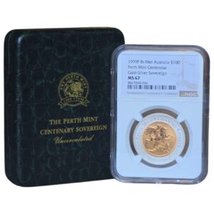 1999 Perth Mint Centennial Australia $100 Bi-Metal Sovereign NGC Graded MS 67