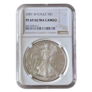 2001 'W' Silver American Eagle Proof NGC Graded PF 69 Ultra Cameo