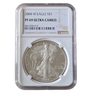 2004 'W' Silver American Eagle Proof NGC Graded PF 69 Ultra Cameo