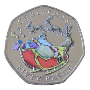 2020 Gibraltar Christmas Coloured BU 50p Coin in Capsule