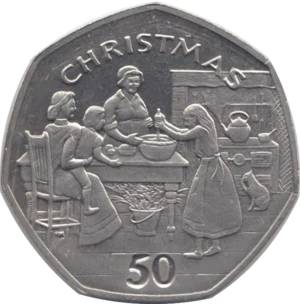 1998 Isle of Man Christmas Pudding 50p Circulated Coin in Capsule