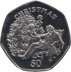 1999 Isle of Man Christmas Victorian Family 50p Circulated Coin in Capsule