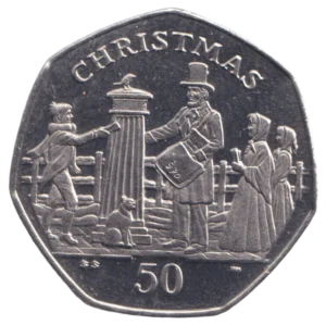 2001 Isle of Man Christmas Victorial Post Box 50p Circulated Coin in Capsule