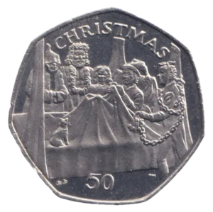 2002 Isle of Man Christmas Ebenezer Scrooge 50p Circulated Coin in Capsule