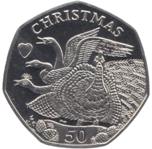 2008 Isle of Man Christmas Four Calling Birds 50p BU Coin in Capsule