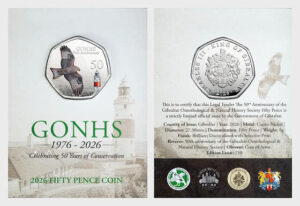 2026 Gibraltar 50th Anniversary of GONHS BU Coloured 50p in Pack